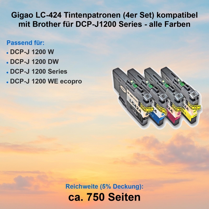 Gigao LC-424 Tintenpatronen (4er Set) kompatibel mit Brother für DCP-J1200 Series - alle Farben