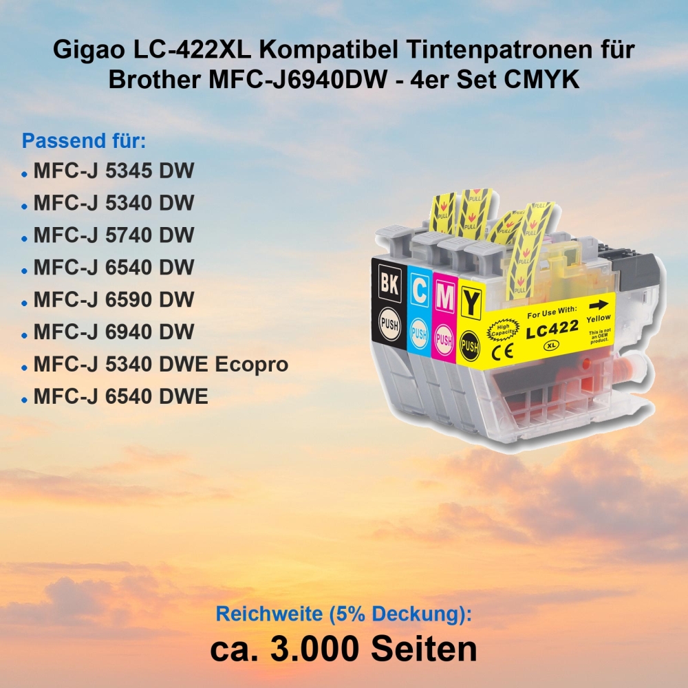 Gigao LC-422XL Kompatibel Tintenpatronen für Brother MFC-J6940DW - 4er Set CMYK