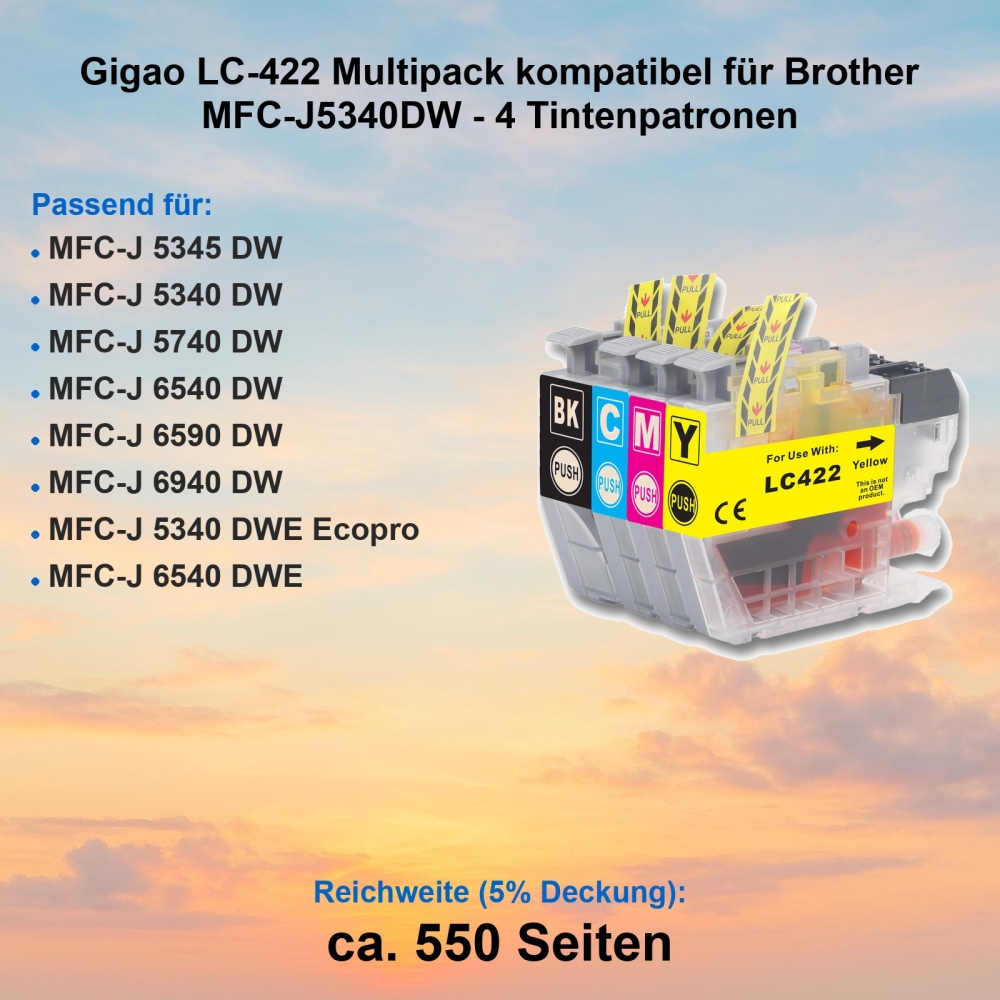 Gigao LC-422 Multipack kompatibel für Brother MFC-J5340DW - 4 Tintenpatronen