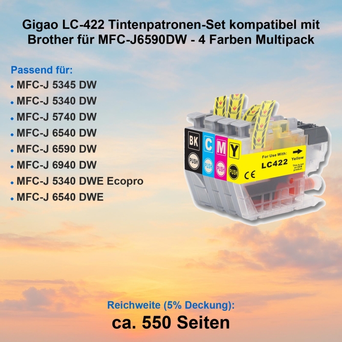 Gigao LC-422 Tintenpatronen-Set kompatibel mit Brother für MFC-J6590DW - 4 Farben Multipack