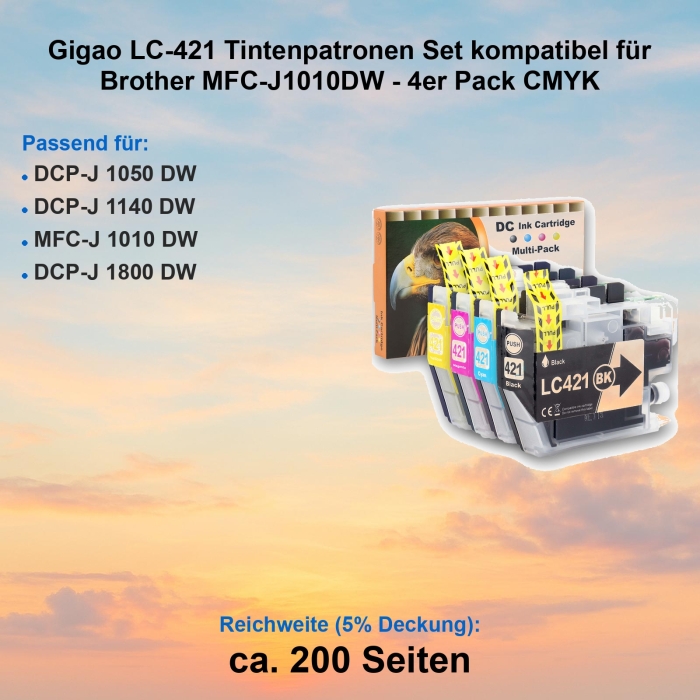 Gigao LC-421 Tintenpatronen Set kompatibel für Brother MFC-J1010DW - 4er Pack CMYK