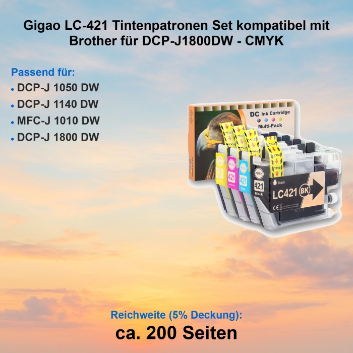 Gigao LC-421 Tintenpatronen Set kompatibel mit Brother für DCP-J1800DW - CMYK
