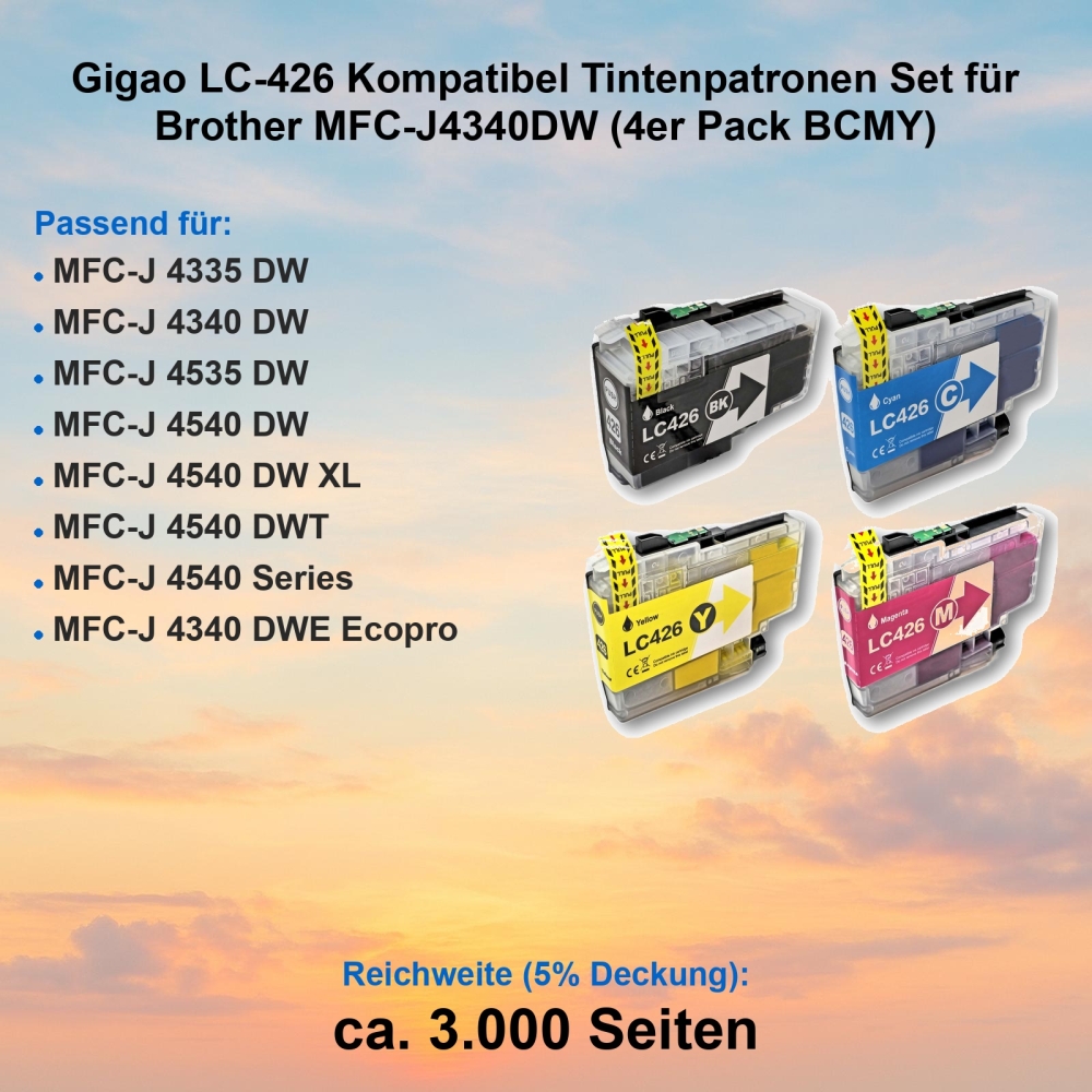 Gigao LC-426 Kompatibel Tintenpatronen Set für Brother MFC-J4340DW (4er Pack BCMY)