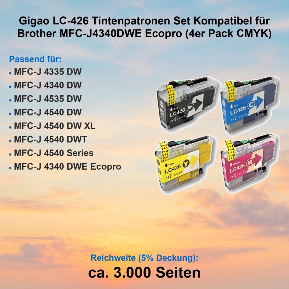 Gigao LC-426 Tintenpatronen Set Kompatibel für Brother MFC-J4340DWE Ecopro (4er Pack CMYK)