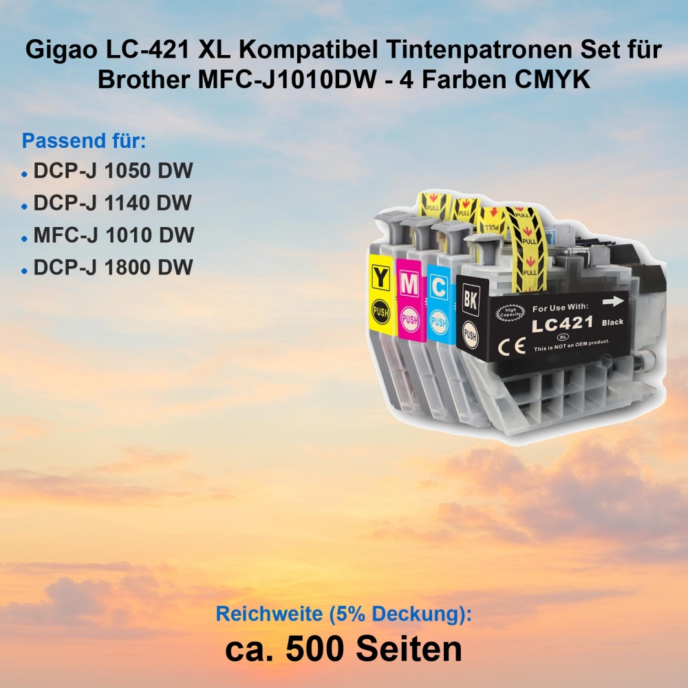 Gigao LC-421 XL Kompatibel Tintenpatronen Set für Brother MFC-J1010DW - 4 Farben CMYK