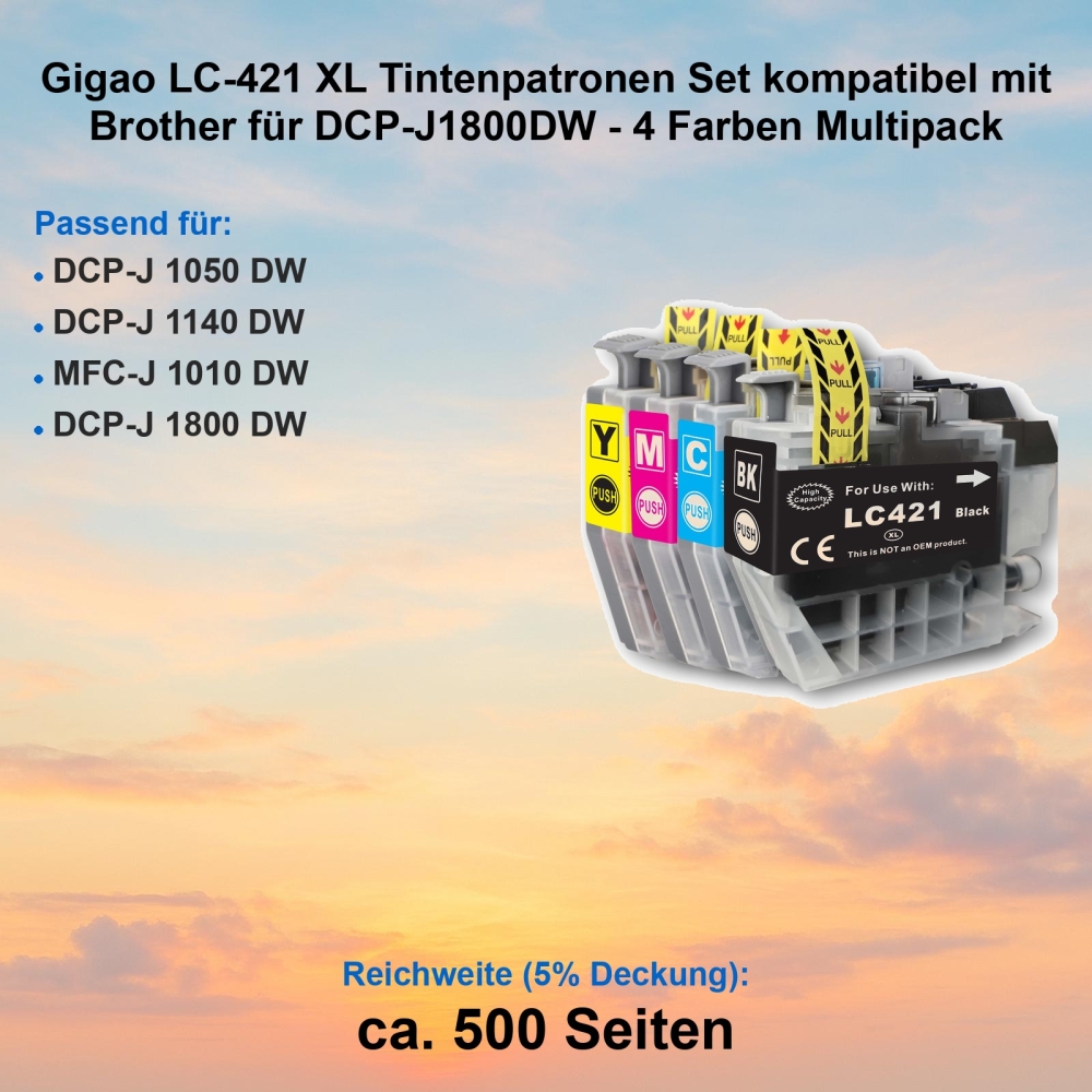 Gigao LC-421 XL Tintenpatronen Set kompatibel mit Brother für DCP-J1800DW - 4 Farben Multipack