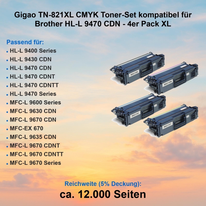 Gigao TN-821XL CMYK Toner-Set kompatibel für Brother HL-L 9470 CDN - 4er Pack XL