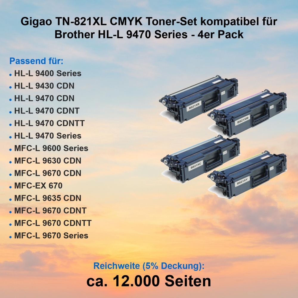 Gigao TN-821XL CMYK Toner-Set kompatibel für Brother HL-L 9470 Series - 4er Pack