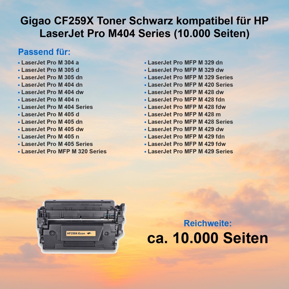 Gigao CF259X Toner Schwarz kompatibel für HP LaserJet Pro M404 Series (10.000 Seiten)