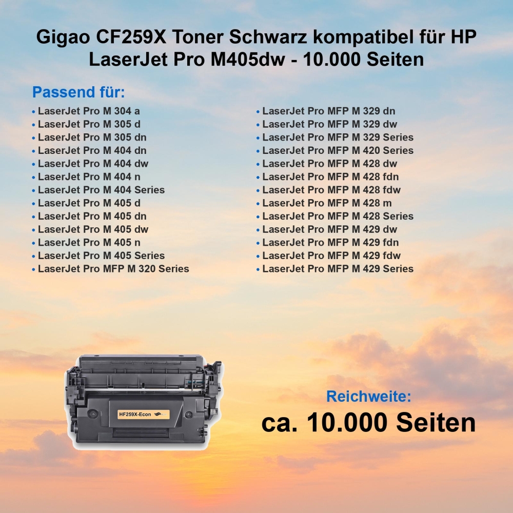 Gigao CF259X Toner Schwarz kompatibel für HP LaserJet Pro M405dw - 10.000 Seiten