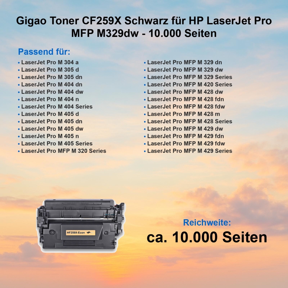 Gigao Toner CF259X Schwarz für HP LaserJet Pro MFP M329dw - 10.000 Seiten