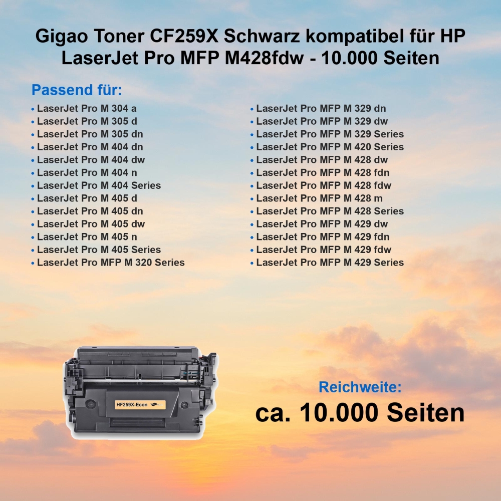 Gigao Toner CF259X Schwarz kompatibel für HP LaserJet Pro MFP M428fdw - 10.000 Seiten