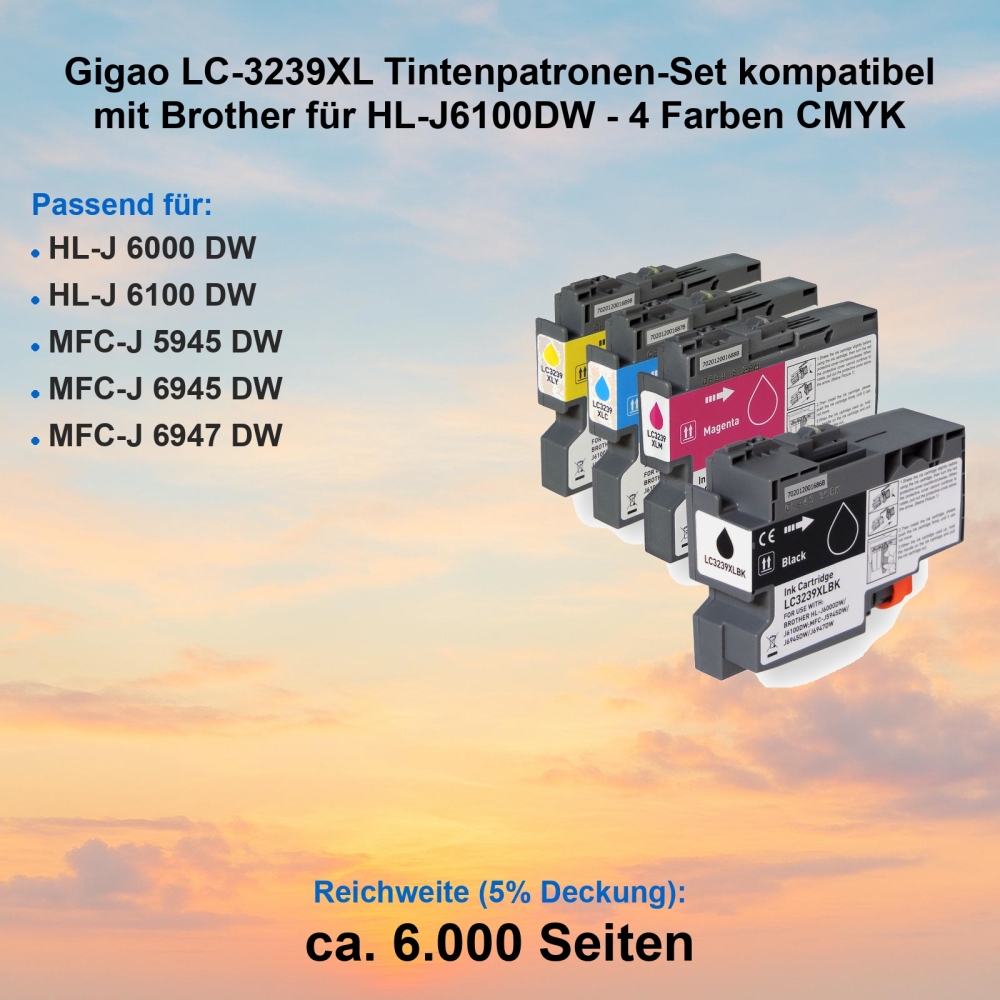 Gigao LC-3239XL Tintenpatronen-Set kompatibel mit Brother für HL-J6100DW - 4 Farben CMYK