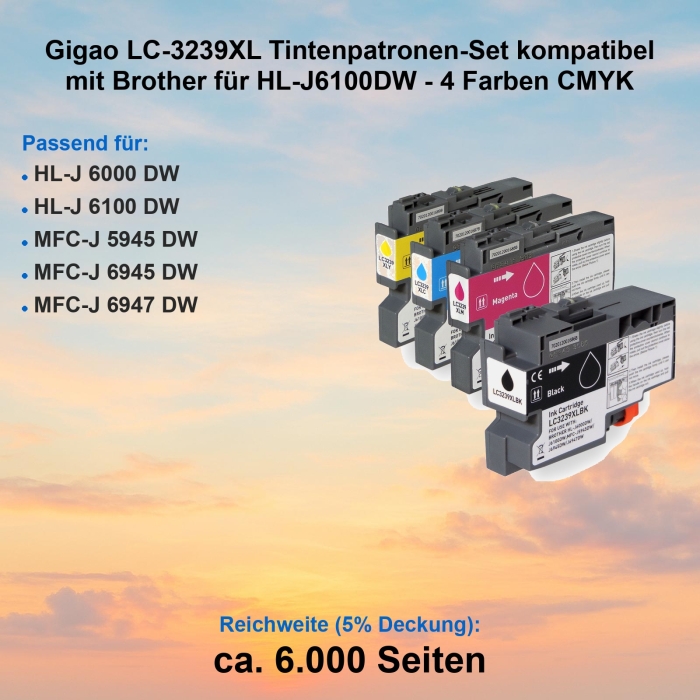 Gigao LC-3239XL Tintenpatronen-Set kompatibel mit Brother für HL-J6100DW - 4 Farben CMYK