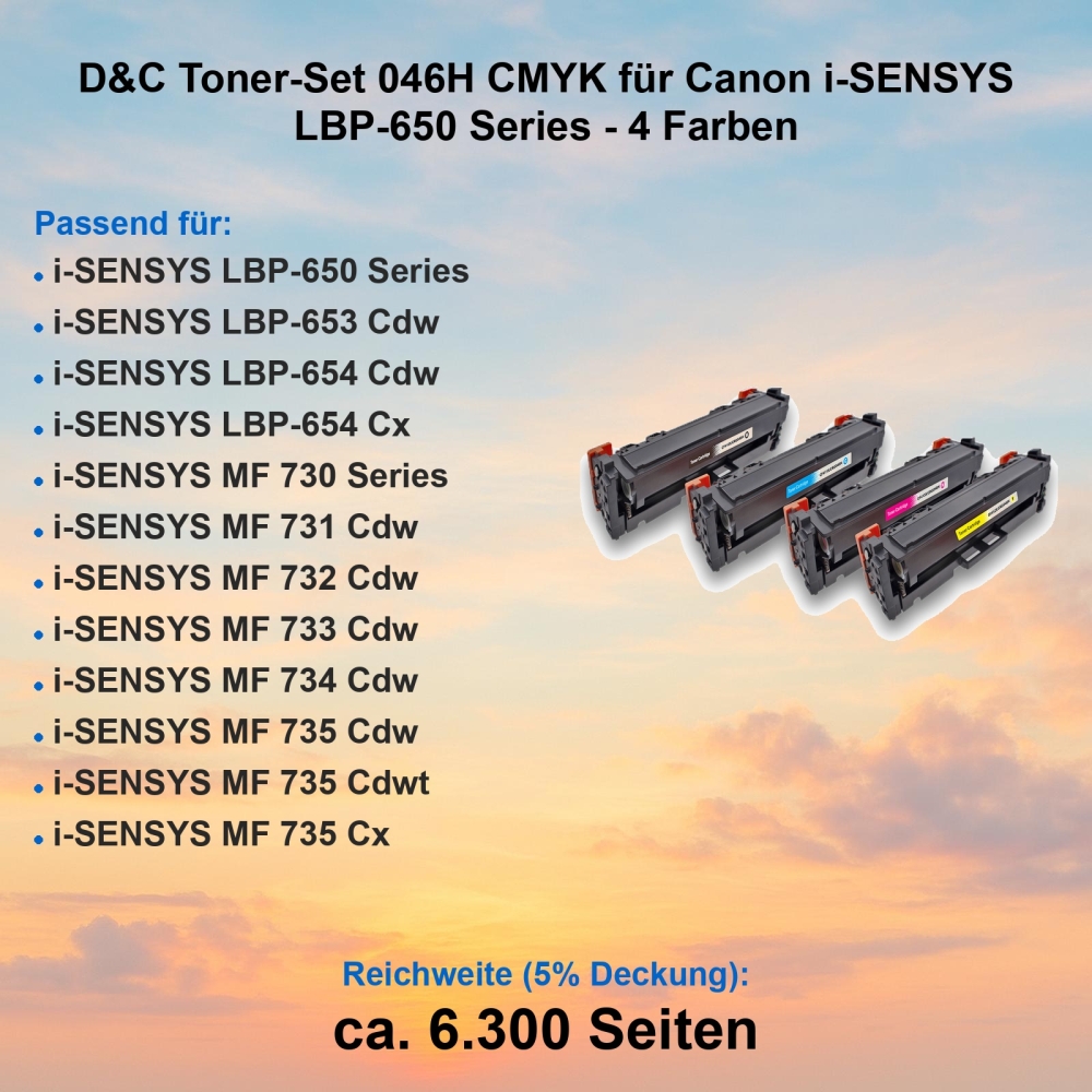 D&C Toner-Set 046H CMYK für Canon i-SENSYS LBP-650 Series - 4 Farben