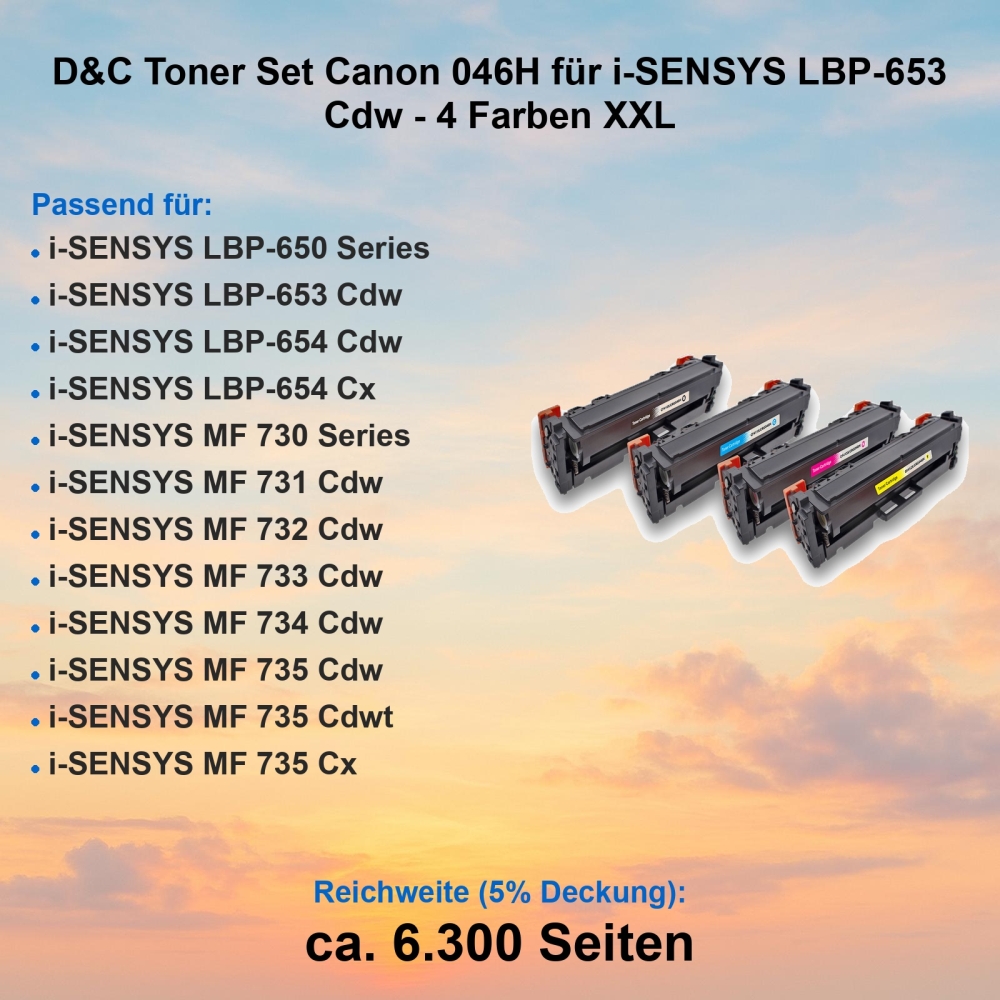 D&C Toner Set Canon 046H für i-SENSYS LBP-653 Cdw - 4 Farben XXL