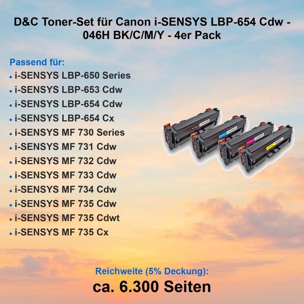 D&C Toner-Set für Canon i-SENSYS LBP-654 Cdw - 046H BK/C/M/Y - 4er Pack