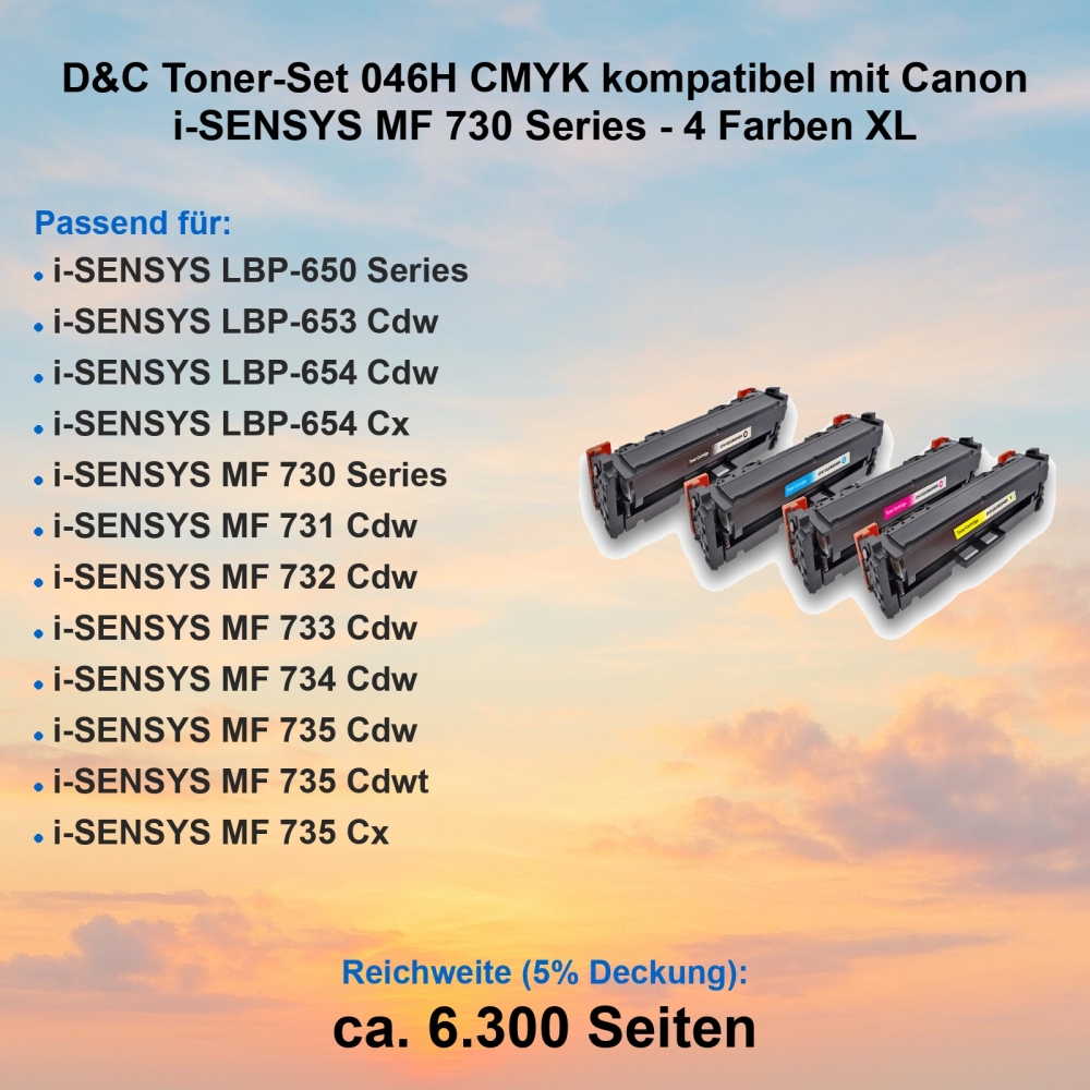 D&C Toner-Set 046H CMYK kompatibel mit Canon i-SENSYS MF 730 Series - 4 Farben XL