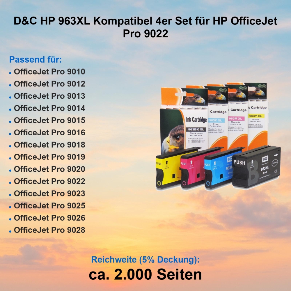 D&C HP 963XL Kompatibel 4er Set für HP OfficeJet Pro 9022