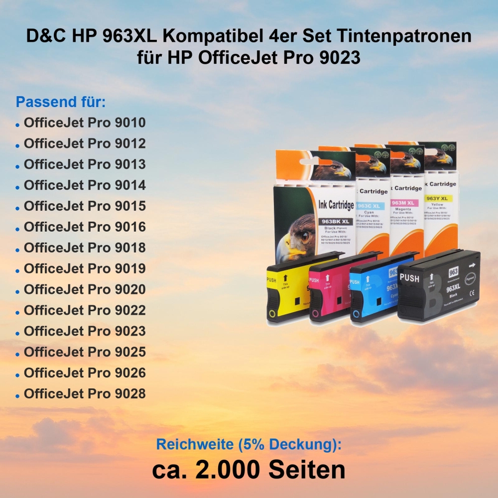 D&C HP 963XL Kompatibel 4er Set Tintenpatronen für HP OfficeJet Pro 9023
