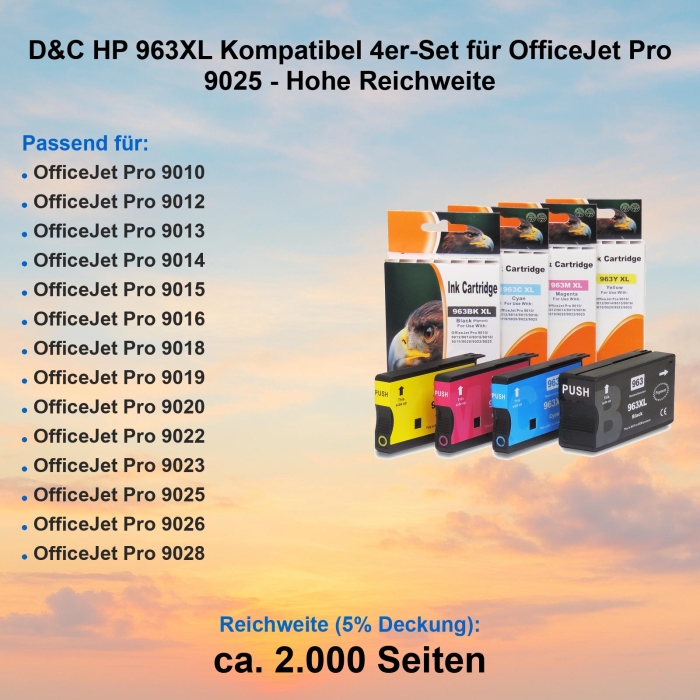 D&C HP 963XL Kompatibel 4er-Set für OfficeJet Pro 9025 - Hohe Reichweite