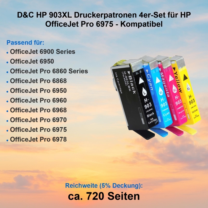 D&C HP 903XL Druckerpatronen 4er-Set für HP OfficeJet Pro 6975 - Kompatibel