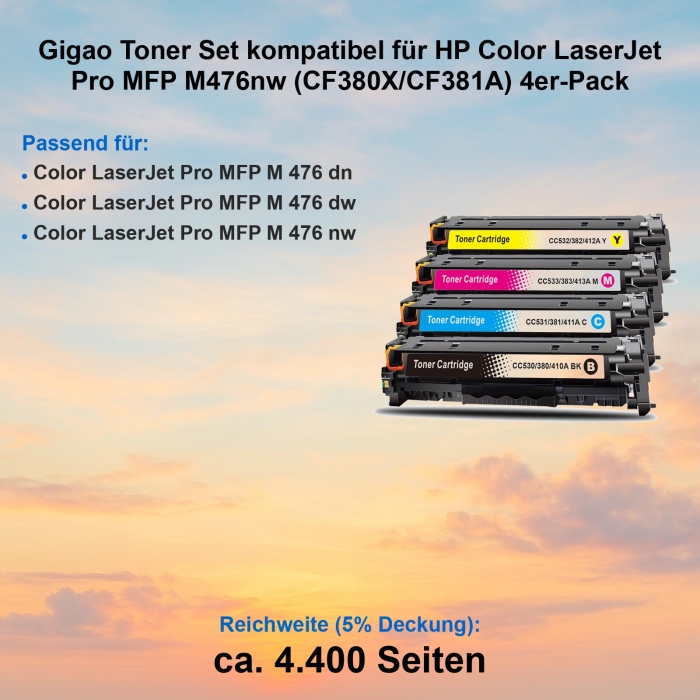 Gigao Toner Set kompatibel HP Color LaserJet Pro MFP M476nw (CF380X/CF381A) 4er-Pack