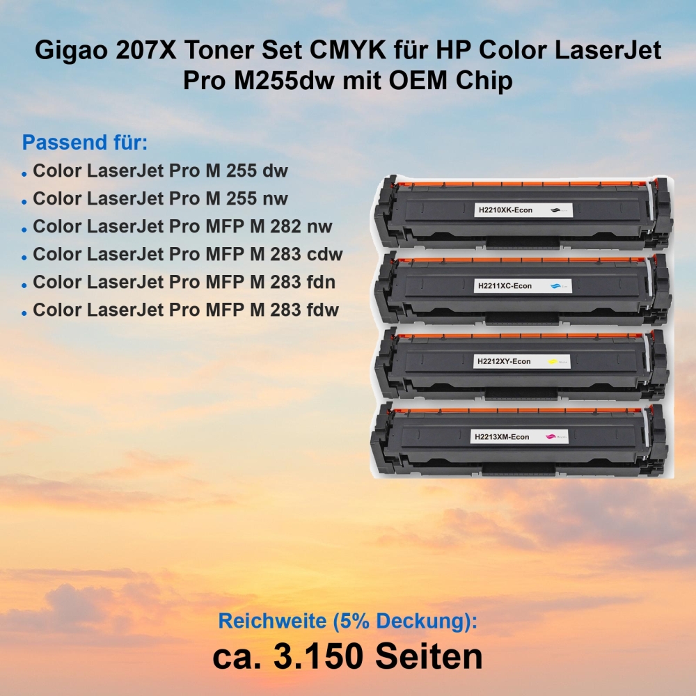Gigao 207X Toner Set CMYK für HP Color LaserJet Pro M255dw mit Chip