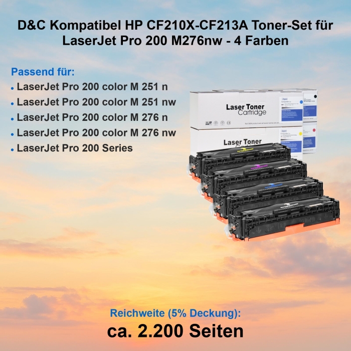 D&C Kompatibel HP CF210X-CF213A Toner-Set für LaserJet Pro 200 M276nw - 4 Farben