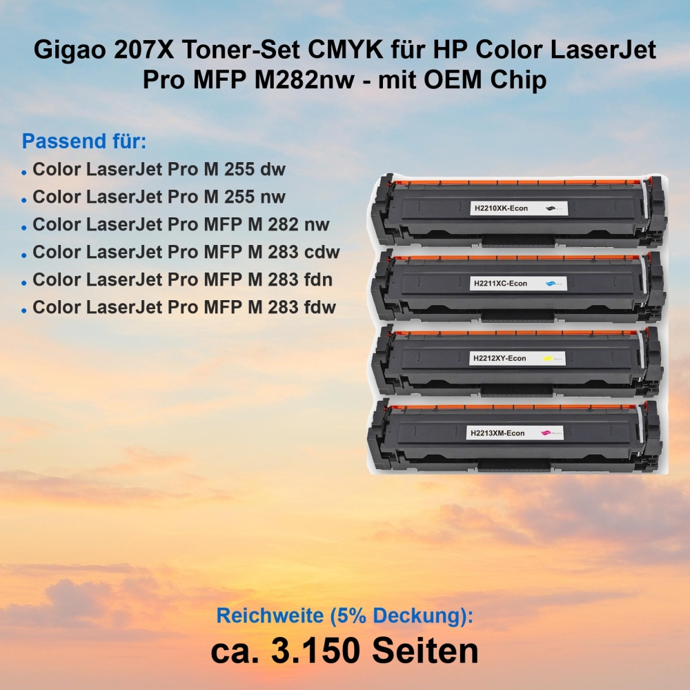 Gigao 207X Toner-Set CMYK für HP Color LaserJet Pro MFP M282nw - mit Chip