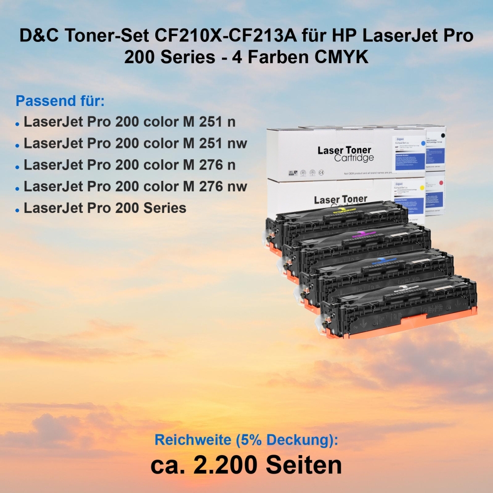 D&C Toner-Set CF210X-CF213A für HP LaserJet Pro 200 Series - 4 Farben CMYK