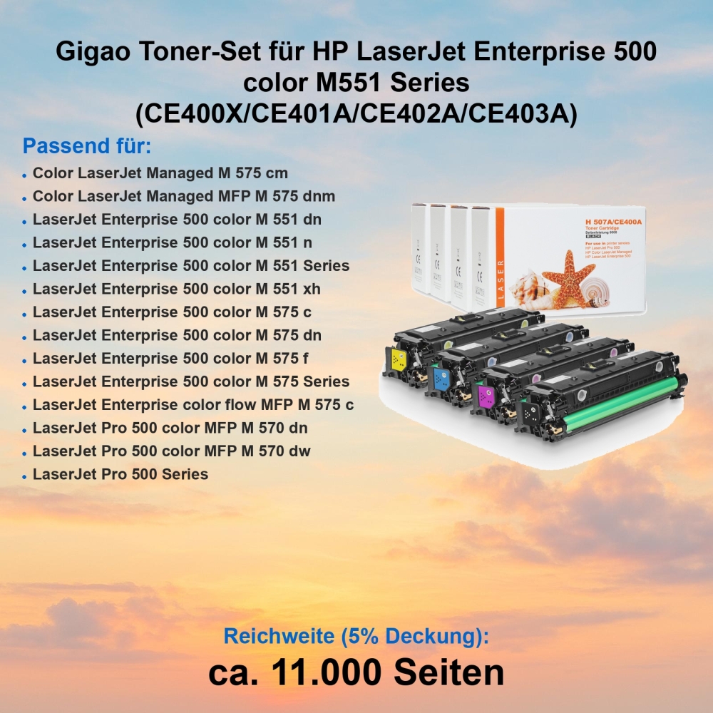 Gigao Toner-Set für HP LaserJet Enterprise 500 color M551 Series (CE400X/CE401A/CE402A/CE403A)