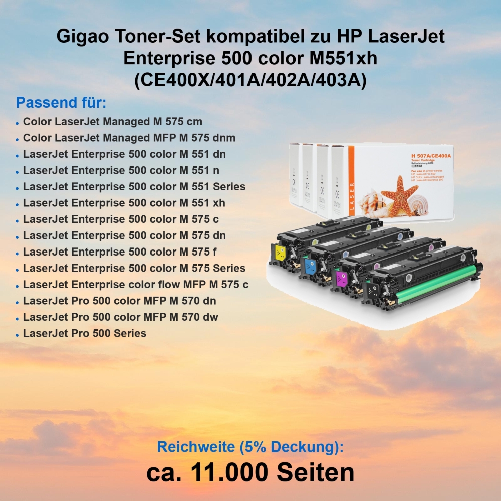 Gigao Toner-Set kompatibel zu HP LaserJet Enterprise 500 color M551xh (CE400X/401A/402A/403A)