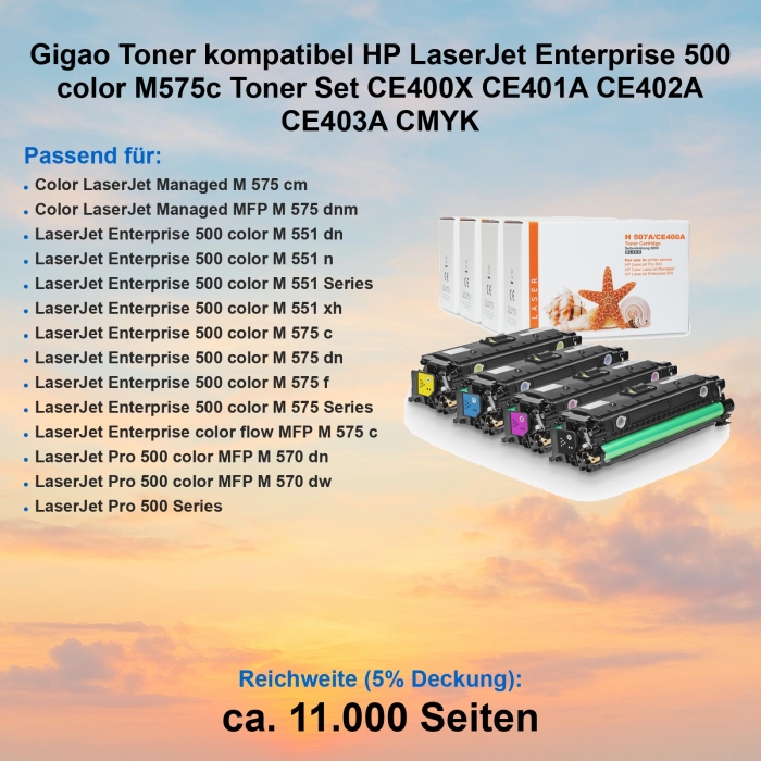 Gigao Toner kompatibel HP LaserJet Enterprise 500 color M575c Toner Set CE400X CE401A CE402A CE403A CMYK