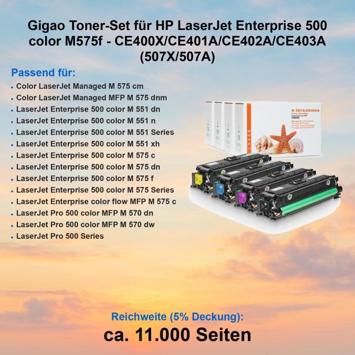 Gigao Toner-Set für HP LaserJet Enterprise 500 color M575f - CE400X/CE401A/CE402A/CE403A (507X/507A)