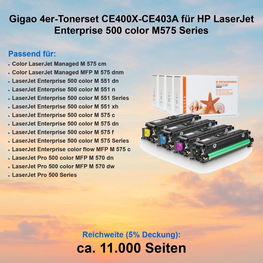 Gigao 4er-Tonerset CE400X-CE403A für HP LaserJet Enterprise 500 color M575 Series