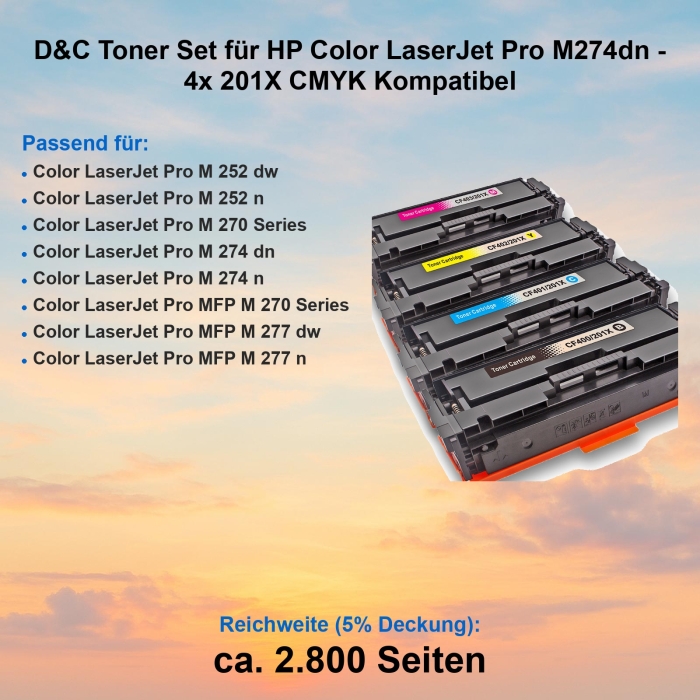 D&C Toner Set für HP Color LaserJet Pro M274dn - 4x 201X CMYK Kompatibel