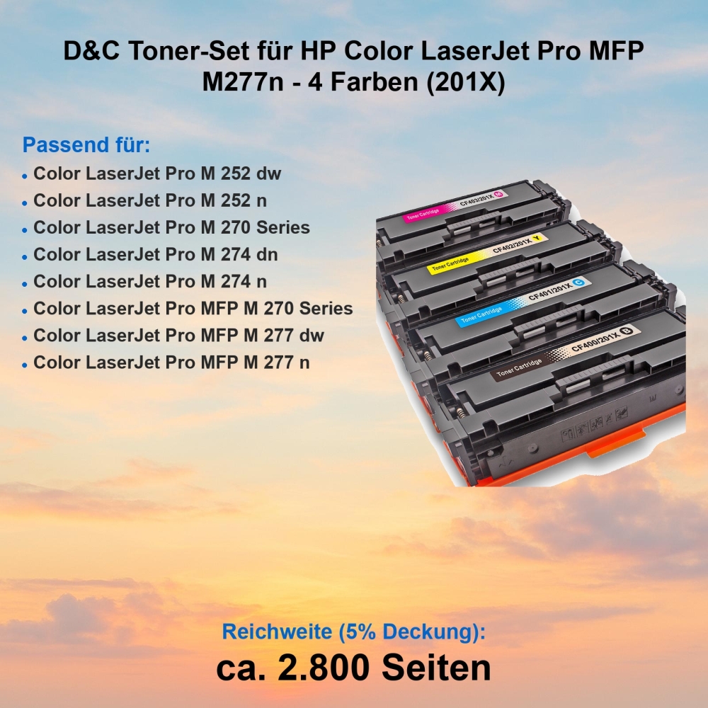 D&C Toner-Set für HP Color LaserJet Pro MFP M277n - 4 Farben (201X)