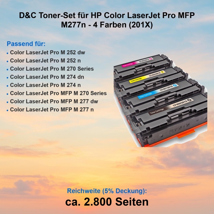 D&C Toner-Set für HP Color LaserJet Pro MFP M277n - 4 Farben (201X)