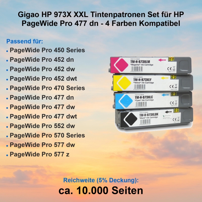 Gigao HP 973X XXL Tintenpatronen Set für HP PageWide Pro 477 dn - 4 Farben Kompatibel