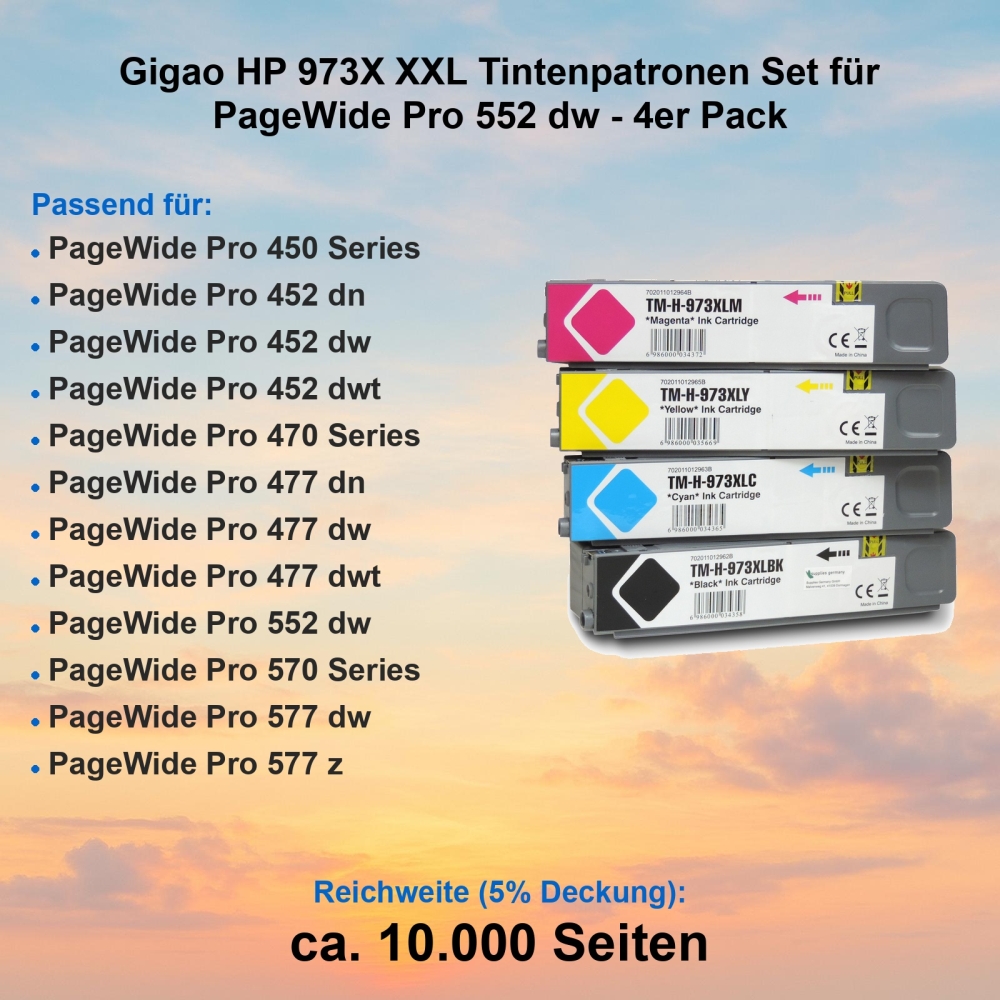 Gigao HP 973X XXL Tintenpatronen Set für PageWide Pro 552 dw - 4er Pack