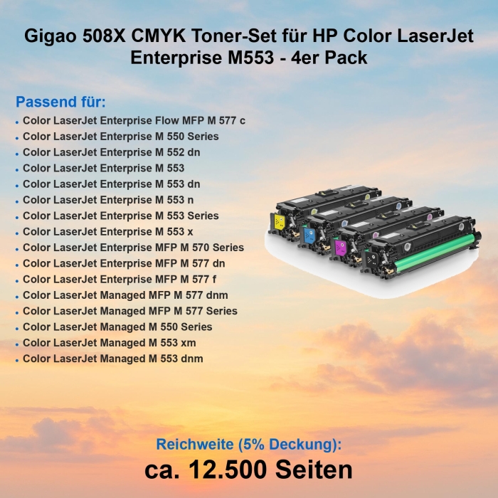 Gigao 508X CMYK Toner-Set für HP Color LaserJet Enterprise M553 - 4er Pack