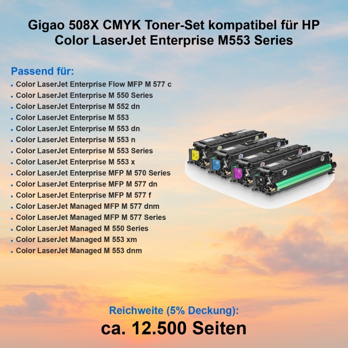 Gigao 508X CMYK Toner-Set kompatibel für HP Color LaserJet Enterprise M553 Series
