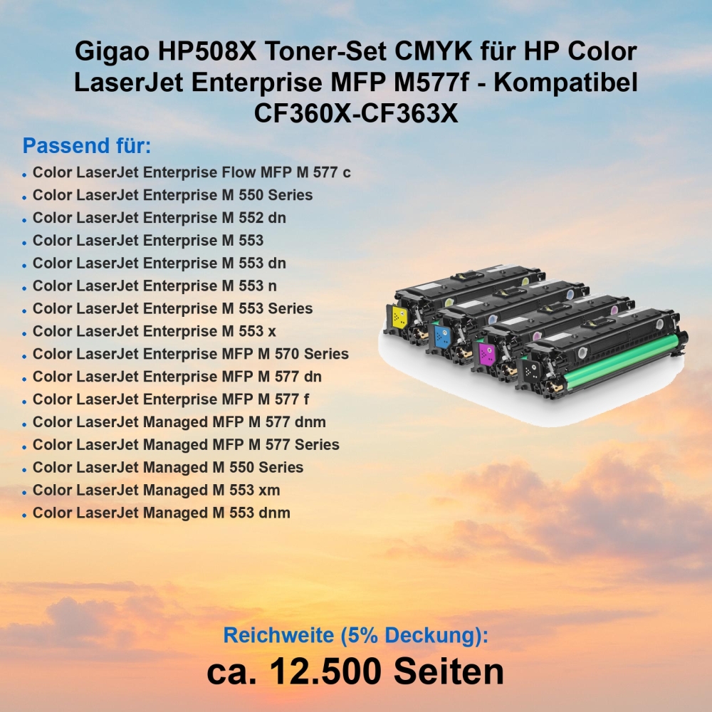 Gigao HP508X Toner-Set CMYK für HP Color LaserJet Enterprise MFP M577f - Kompatibel CF360X-CF363X