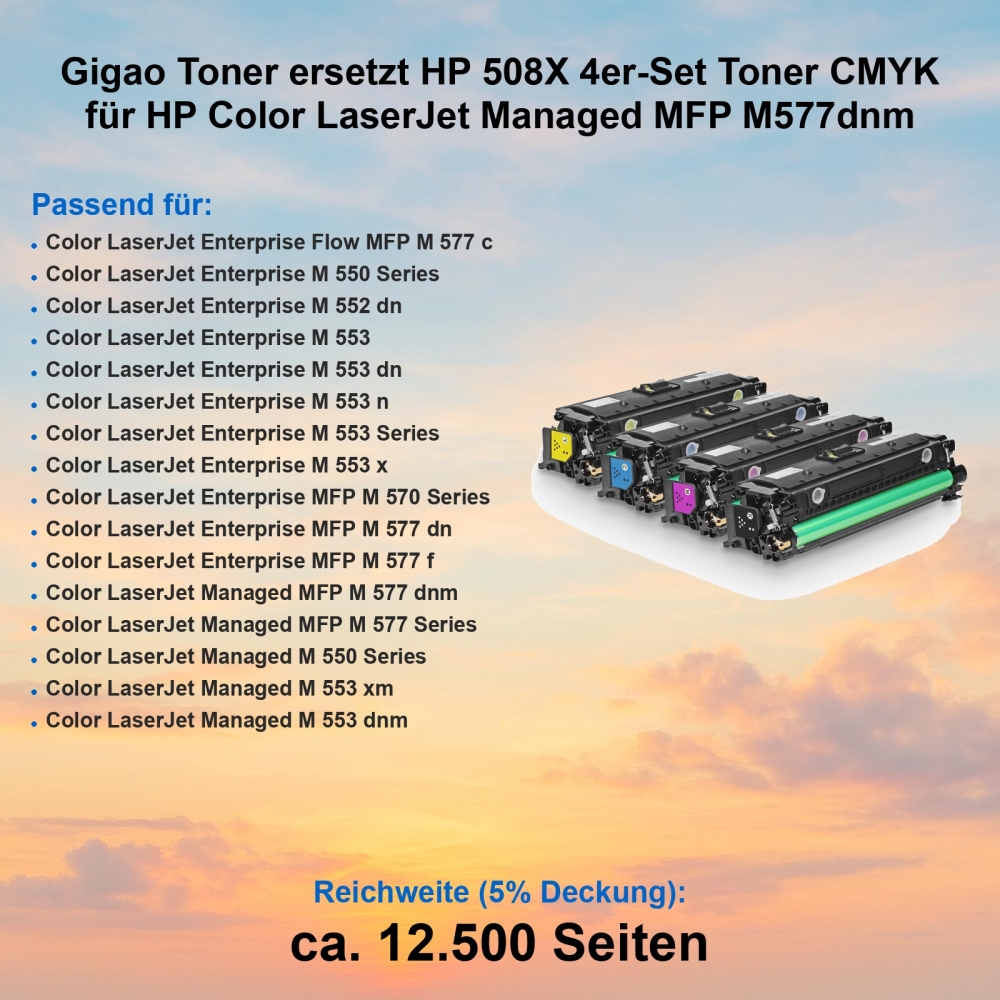 Gigao Toner ersetzt HP 508X 4er-Set Toner CMYK für HP Color LaserJet Managed MFP M577dnm
