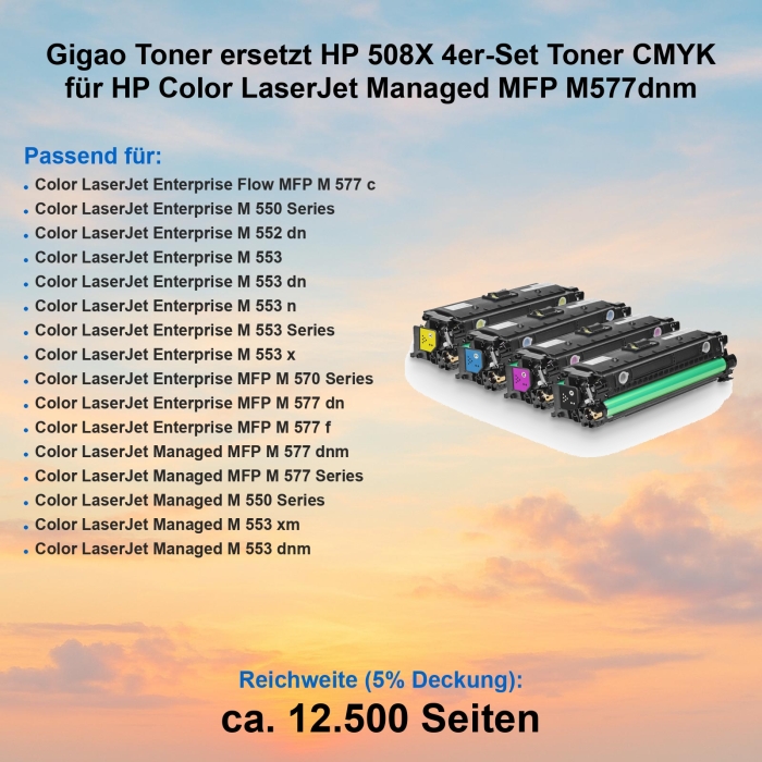 Gigao Toner ersetzt HP 508X 4er-Set Toner CMYK für HP Color LaserJet Managed MFP M577dnm