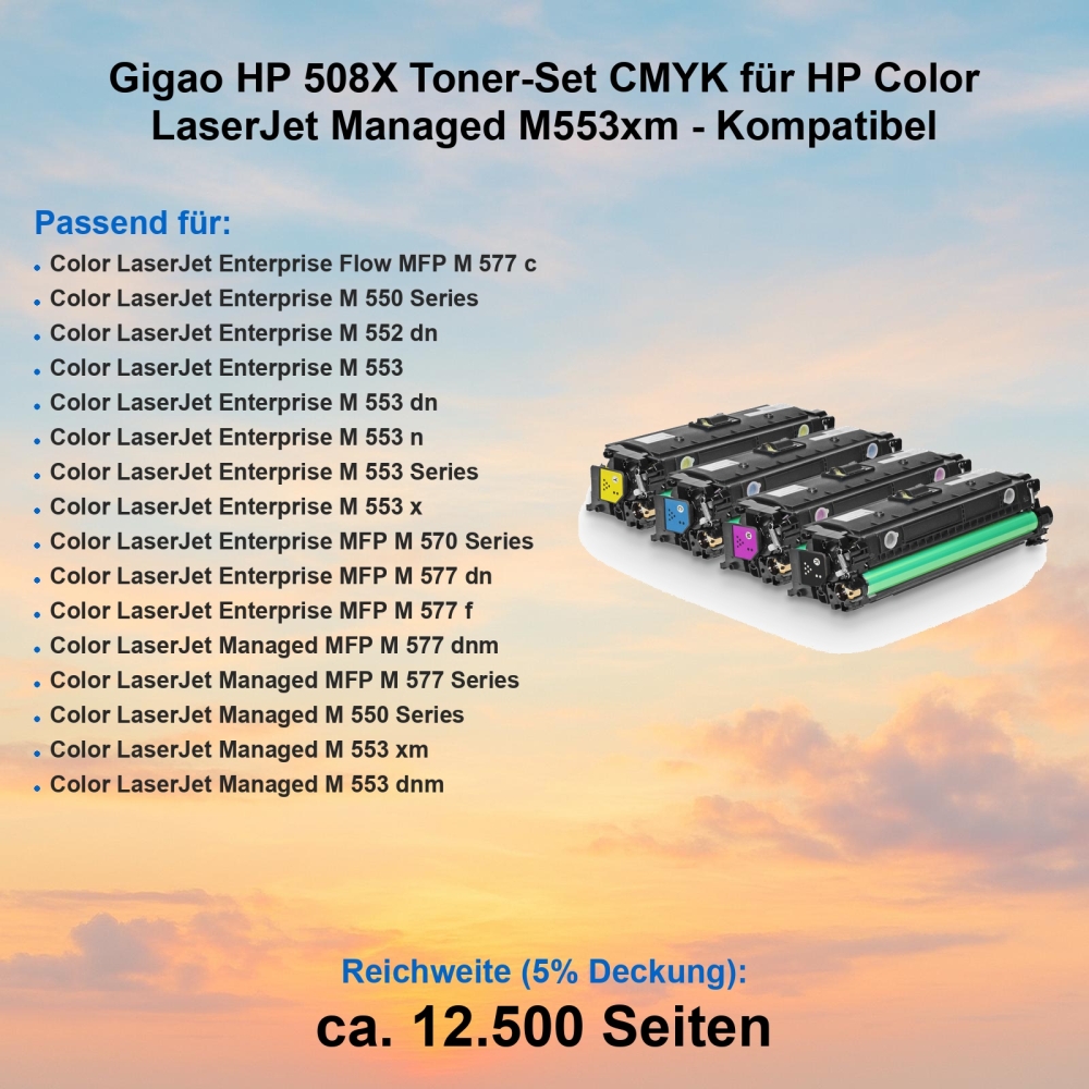 Gigao HP 508X Toner-Set CMYK für HP Color LaserJet Managed M553xm - Kompatibel