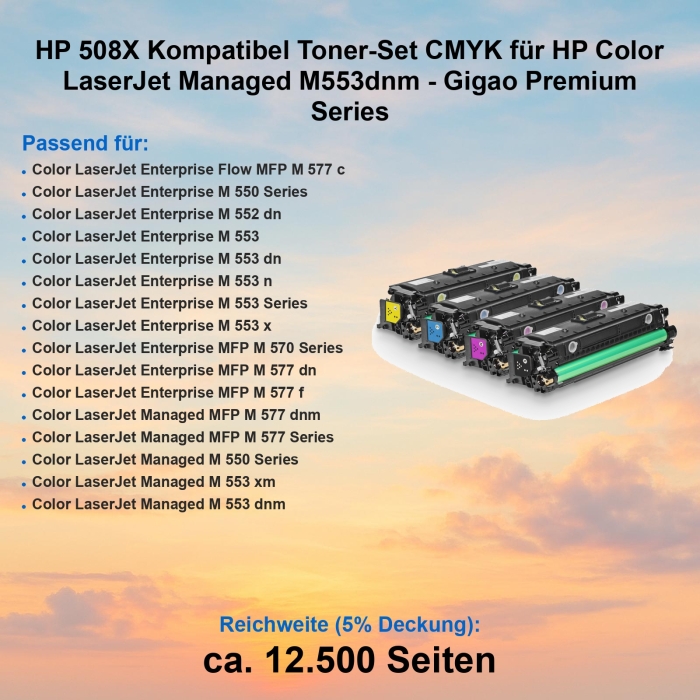HP 508X Kompatibel Toner-Set CMYK für HP Color LaserJet Managed M553dnm - Gigao Premium Series