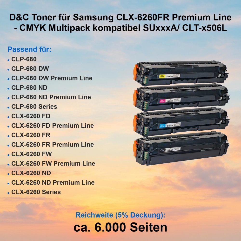 D&C Toner für Samsung CLX-6260FR Premium Line - CMYK Multipack kompatibel SUxxxA/ CLT-x506L