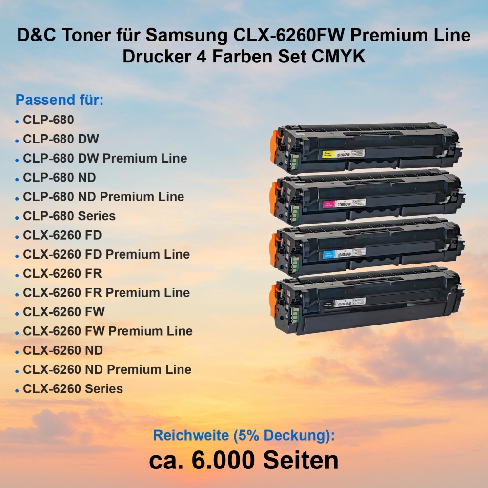 D&C Toner für Samsung CLX-6260FW Premium Line Drucker 4 Farben Set CMYK